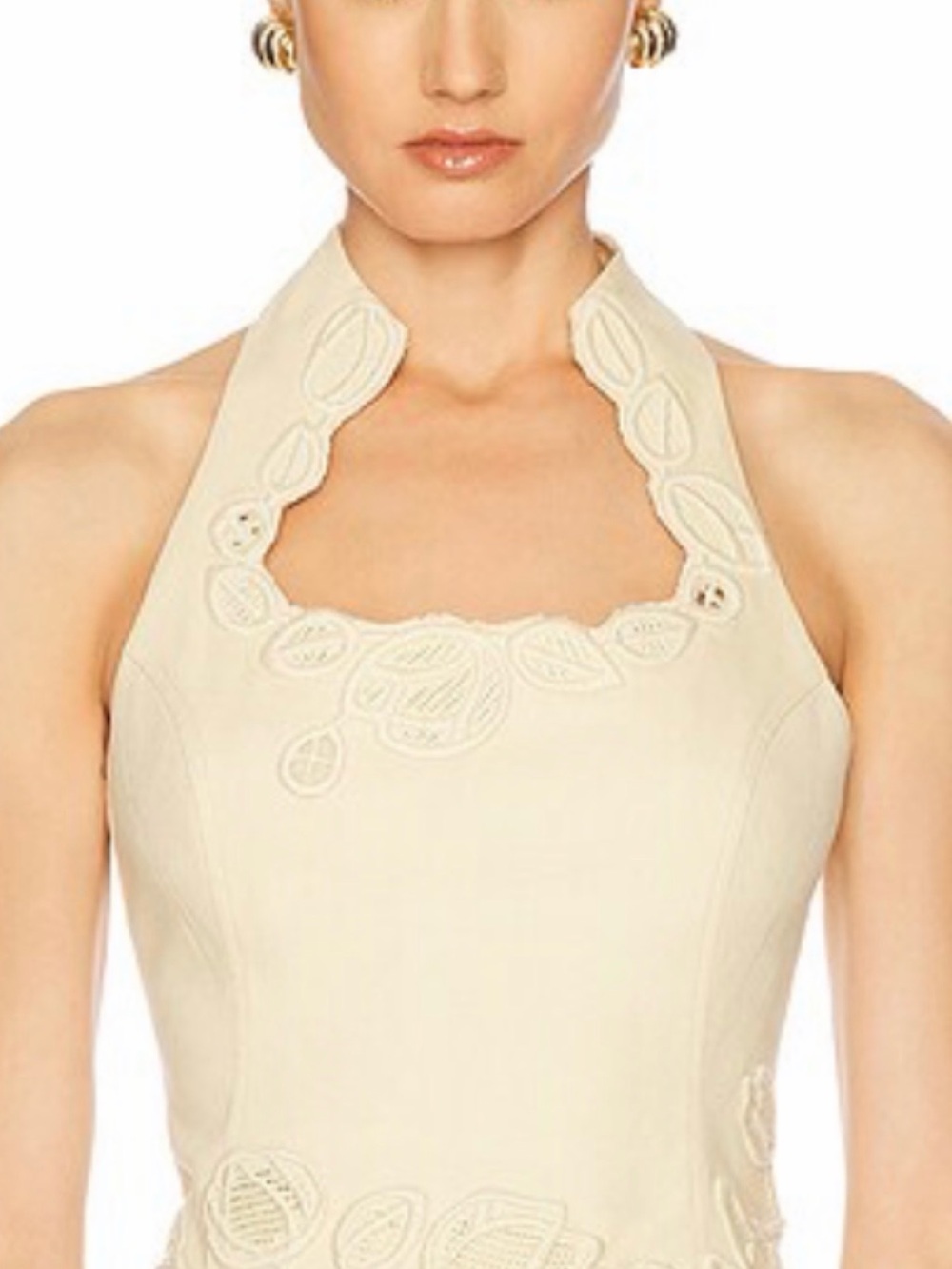 cult gaia Cream Embroidered Halter Top